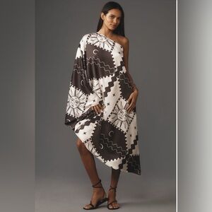 Anthropologie Tigre Indigo Silky One-Shoulder Kaftan